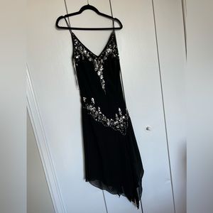 MARINA y2k flowy black dress with bead work.